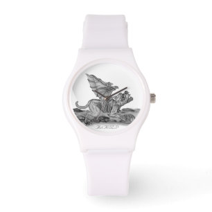 Reloj De Pulsera Golem Gargoyle, diseño blanco y negro