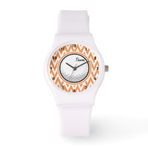 Reloj De Pulsera Golf; Naranja y Chevron Blanco