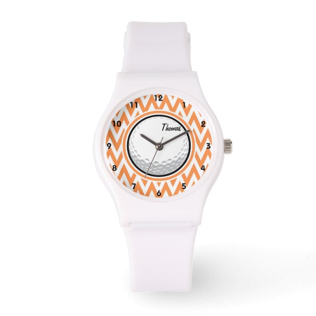 Reloj De Pulsera Golf; Naranja y Chevron Blanco (Anverso)