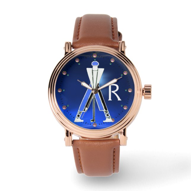 RELOJ DE PULSERA GOLFER AZUL BLANCO ESTILIZADO, JUGADOR DE GOLF MON (Anverso)