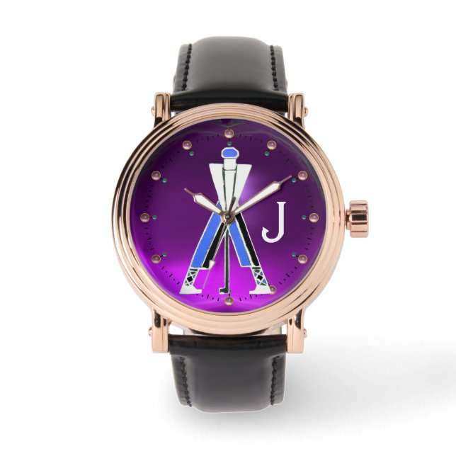 RELOJ DE PULSERA GOLFER AZUL DE PURPLE ESTILIZADO, JUGADOR DE GOLF  (Anverso)
