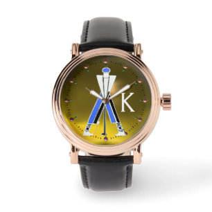 RELOJ DE PULSERA GOLFER AZUL ESTILIZADO AMARILLO, JUGADOR DE GOLF M