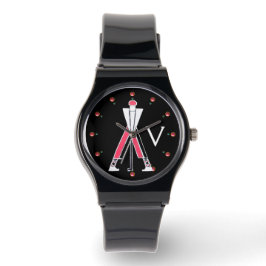 RELOJ DE PULSERA GOLFER ROJO NEGRO ESTILIZADO, JUGADOR DE GOLF MONO