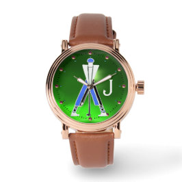 RELOJ DE PULSERA GOLFER VERDE AZUL ESTILIZADO, JUGADOR DE GOLF MONO