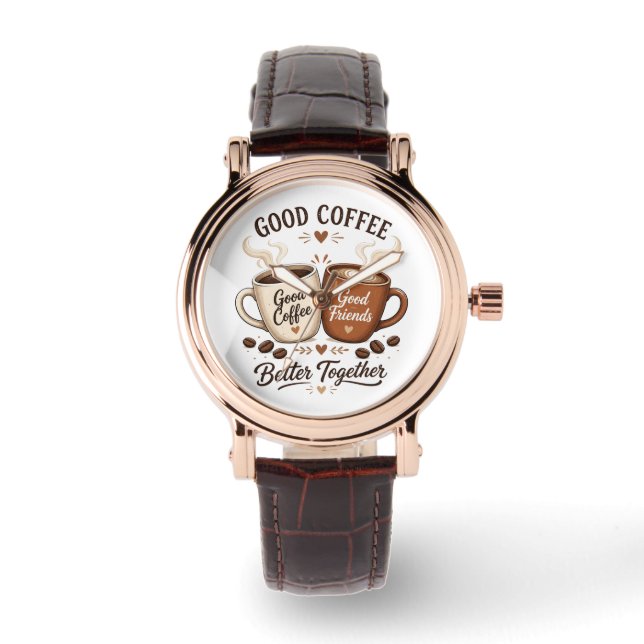 Reloj De Pulsera Good Coffee Good Friends mit zwei Kaffeetassen (Anverso)