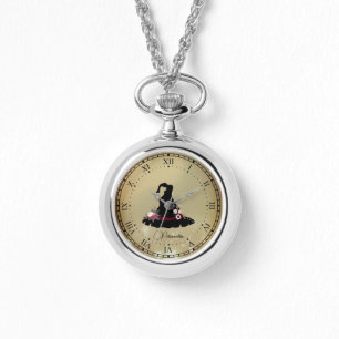 Reloj De Pulsera Gorra de la bruja negra vintage Estrellas de oro c