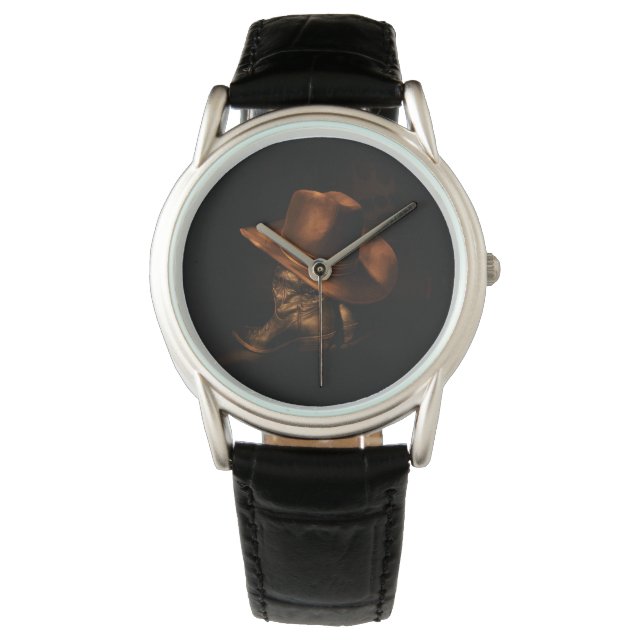 Reloj De Pulsera Gorra de vaquero y mechina de cuero (Anverso)