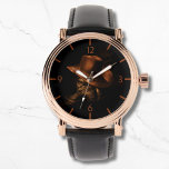 Reloj De Pulsera Gorra de vaquero y mechina de cuero<br><div class="desc">Un par de botas de vaquero de cuero negro se paran en el suelo con un gorra de vaquero marrón cubierto de la parte superior.</div>