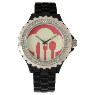 Reloj De Pulsera Gorra y utensilios del chef en rojo