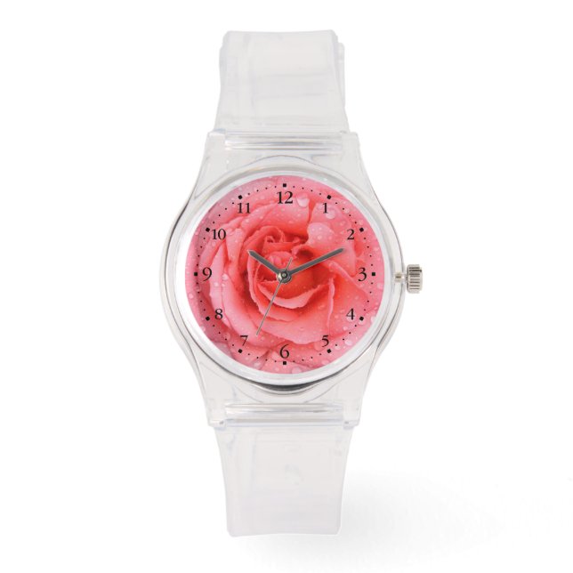 Reloj De Pulsera Gotas de Agua de Rosa Rosa Romántica (Anverso)