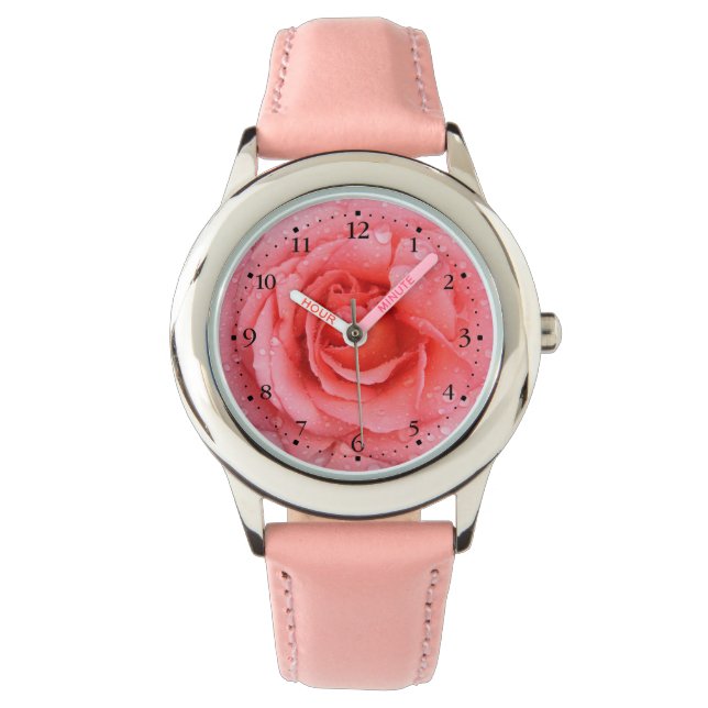 Reloj De Pulsera Gotas de agua de rosa rosa romántica (Anverso)