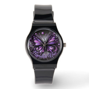 Reloj De Pulsera Gótico Caprichoso Mariposa Morado Personalizado