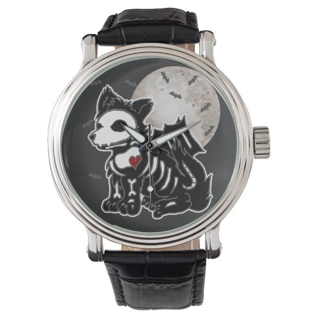 Reloj De Pulsera Gótico Emo de Anime Wolf Edgy Skeleton Perro de Ha (Anverso)