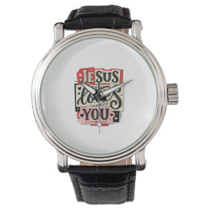 Reloj De Pulsera Grabado Vintage Jesús Te Ama Tipografía Cristiana
