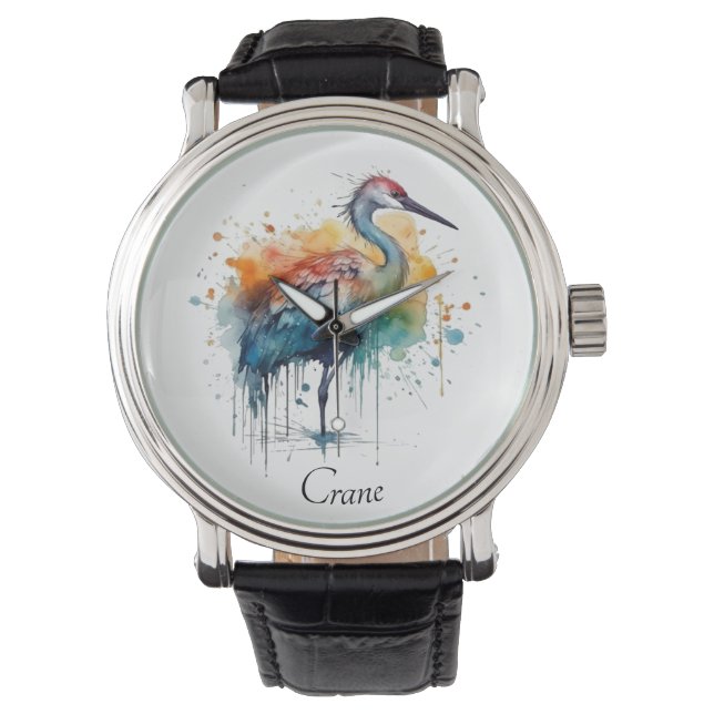 Reloj De Pulsera Graceful Crane: Arte acuarela, personalizado (Anverso)