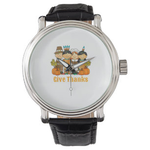 Reloj De Pulsera Gracias Peregrino Calabaza India Acción de Gracias