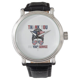 Reloj De Pulsera Gracias Por Su Servicio Patriótico Desordenado Bun