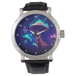Reloj De Pulsera Graciosa Giraffe Mushroom Galaxy Stars Dark Blue F