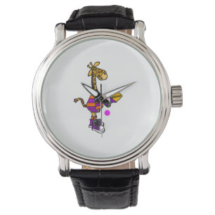 Reloj De Pulsera Graciosa jirafa jugando al baloncesto
