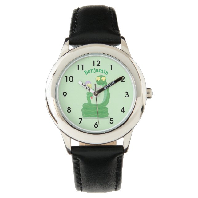 Reloj De Pulsera Graciosa serpiente verde con maraca personalizado (Anverso)