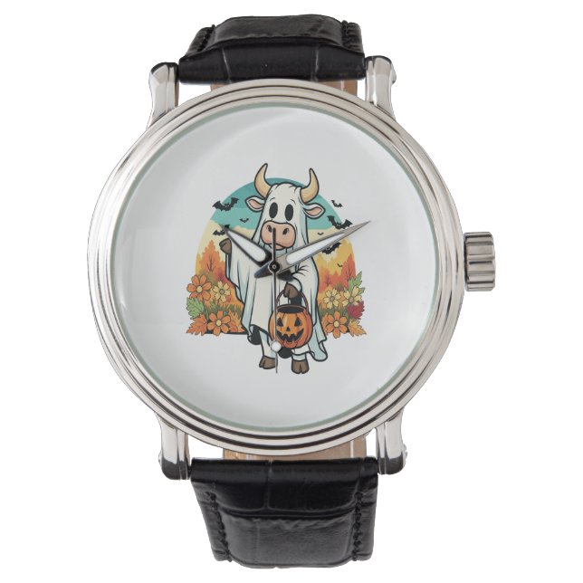 Reloj De Pulsera Graciosa vaca fantasma de Halloween (Anverso)