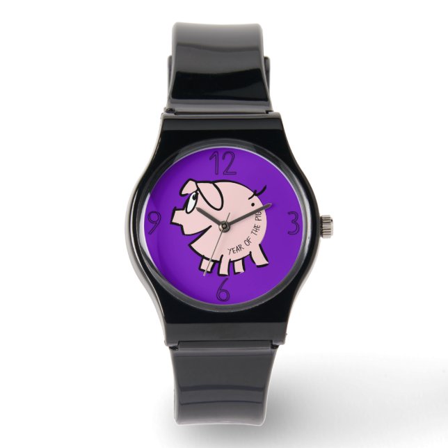 Reloj De Pulsera Gracioso 3 Personalizados Ilustracion Año Cerdo Cu (Anverso)