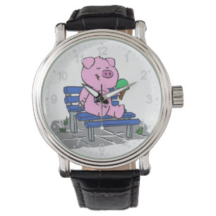 Reloj De Pulsera Gracioso cerdo comiendo helado  elegir color de fo