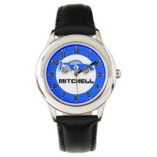 Reloj De Pulsera Gracioso coche azul para niños añadir tu nombre y