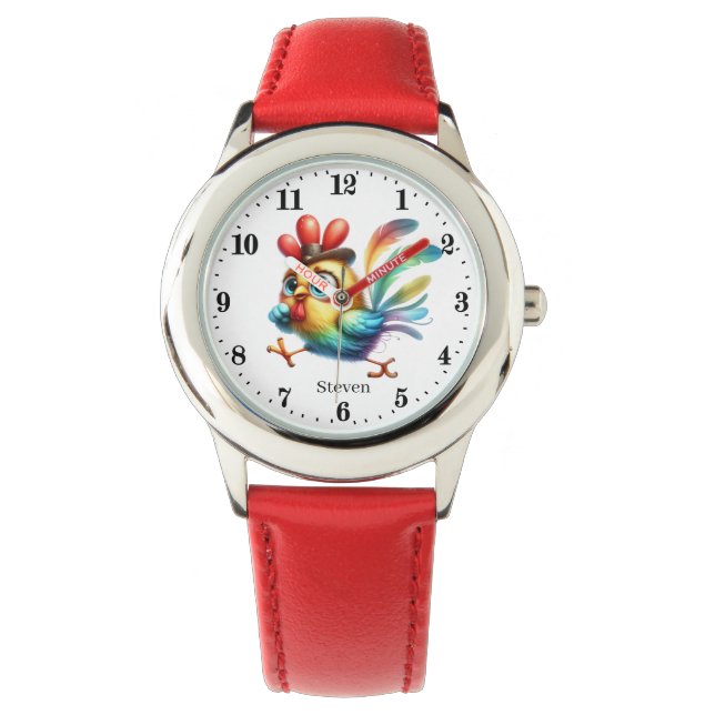 Reloj De Pulsera Gracioso gallo de niños agregar nombre unisex (Anverso)