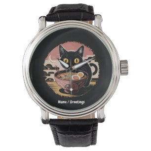 Reloj De Pulsera Gracioso gato Kawaii comiendo fideos de Ramen lind
