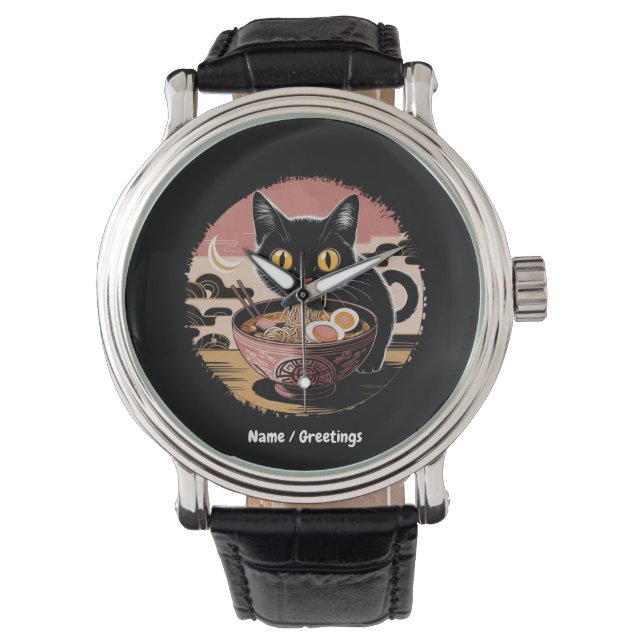 Reloj De Pulsera Gracioso gato Kawaii comiendo fideos de Ramen lind (Anverso)
