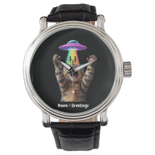 Reloj De Pulsera Gracioso gato Selfie Alien OVNI Personalizable div
