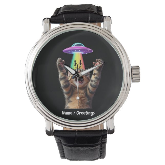 Reloj De Pulsera Gracioso gato Selfie Alien OVNI Personalizable div (Anverso)