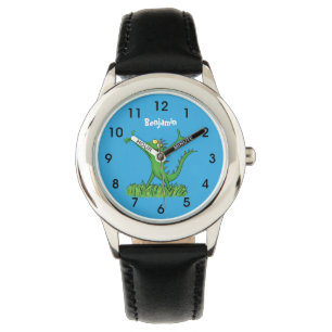 Reloj De Pulsera Gracioso lagarto de iguana con sonrisa verde