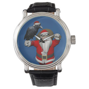 Reloj De Pulsera Gracioso Papá Noel con Raven Común