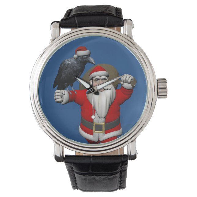 Reloj De Pulsera Gracioso Papá Noel con Raven Común (Anverso)