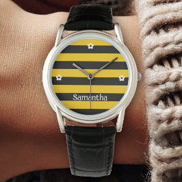 Reloj De Pulsera Gracioso patrón clásico de bandas de abeja de burb