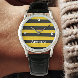 Reloj De Pulsera Gracioso patrón clásico de bandas de abeja de burb