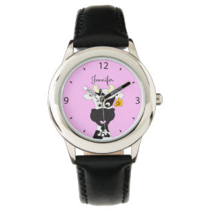 Reloj De Pulsera Gracioso personalizado de vaca rosa nombre niños 