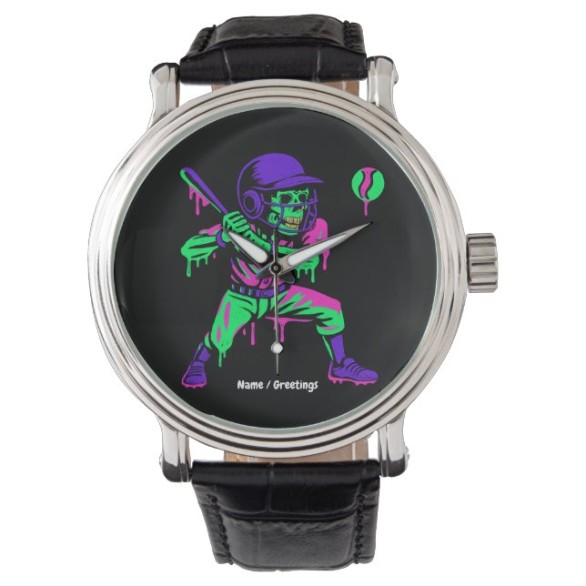 Reloj De Pulsera Gracioso Skeleton Batting Ice Cream Driting Baseba (Anverso)