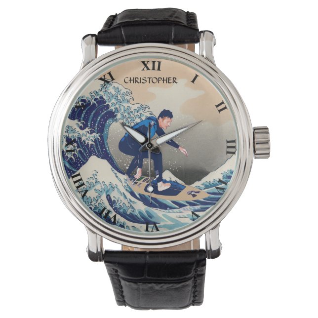 Reloj De Pulsera Gracioso Surfista En La Gran Ola De Hokusai (Anverso)