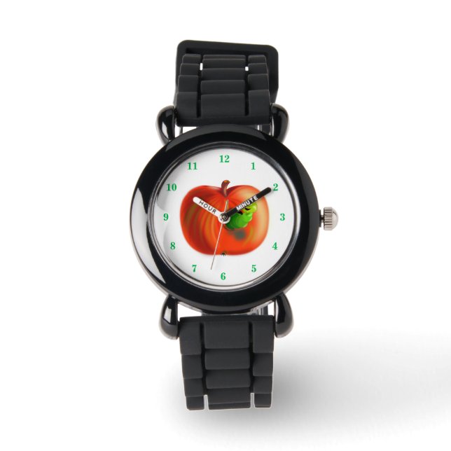 Reloj De Pulsera Gracioso Watch Happy Worm In Red Apple (Anverso)