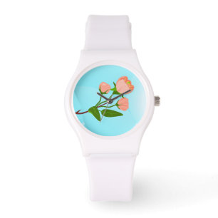 Reloj De Pulsera Gradiente azul del cielo con rama de primavera flo