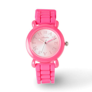 Reloj De Pulsera Gradiente blanco rosado de marcado de letras perso