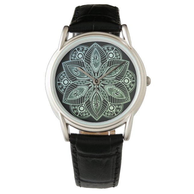 Reloj De Pulsera Gradiente verde tribal exótico Mandala (Anverso)