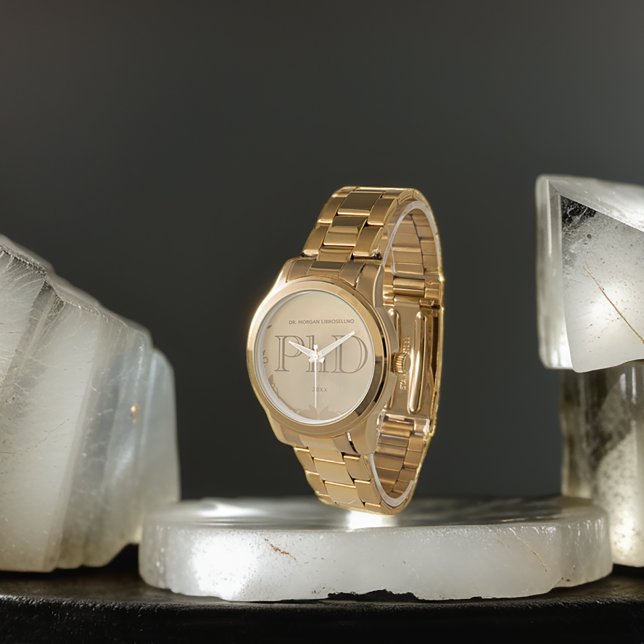 Reloj De Pulsera Graduación por doctorado de Gold Grad Name (Get this gold watch for the PhD in your life. Simply customize it then add it to your cart.)