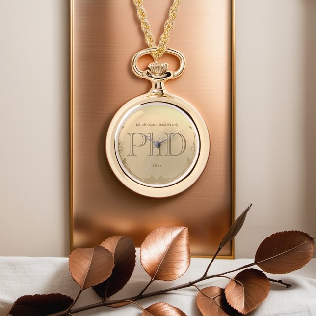 Reloj De Pulsera Graduación por doctorado de Gold Grad Name (Celebrate your PhD graduate with the gift of this keepsake watch necklace.)