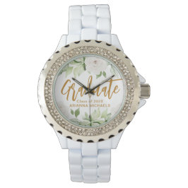 Reloj De Pulsera Graduado Botánico Floral Graduación de Guión Blanc