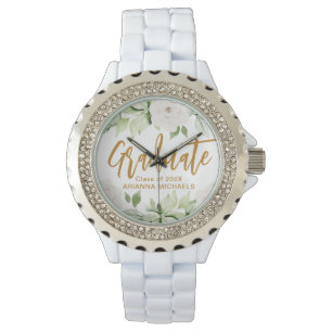 Reloj De Pulsera Graduado Botánico Floral Graduación de Guión Blanc