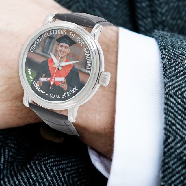 Reloj De Pulsera Graduate Felicitaciones Personalizado Photo Keepsa (An elegant watch to celebrate a graduation, with custom photo, name and year)